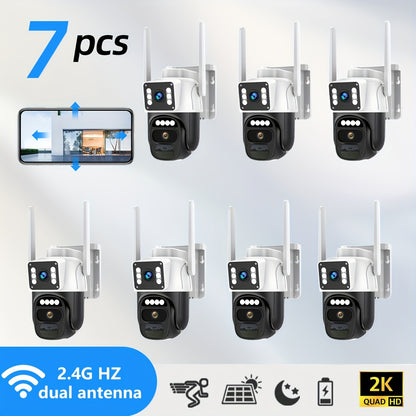 7pcs Hawkray Solar-Powered Wireless Outdoor Security Cameras, 2K HD 360° PTZ, 10X Zoom, Two-Way Audio, Spotlight Siren & PIR Motion Detection, Solar Panel Included, App-Controlled For Home/Office,.