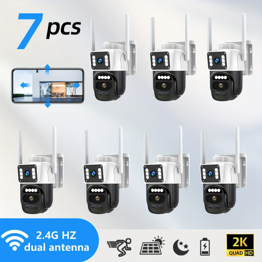 7pcs Hawkray Solar-Powered Wireless Outdoor Security Cameras, 2K HD 360° PTZ, 10X Zoom, Two-Way Audio, Spotlight Siren & PIR Motion Detection, Solar Panel Included, App-Controlled For Home/Office,.