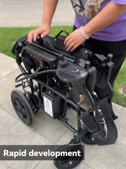 Foldable Electric Wheelchair Ldeal For Elderly, Made For AdultMobility Difficulties, 24V Lead - Acid Battery, Electromagnetic Brake System For Smooth Slope Stopping, 12 - Inch Solid Tires For All Terrains, 15km Range For Regu