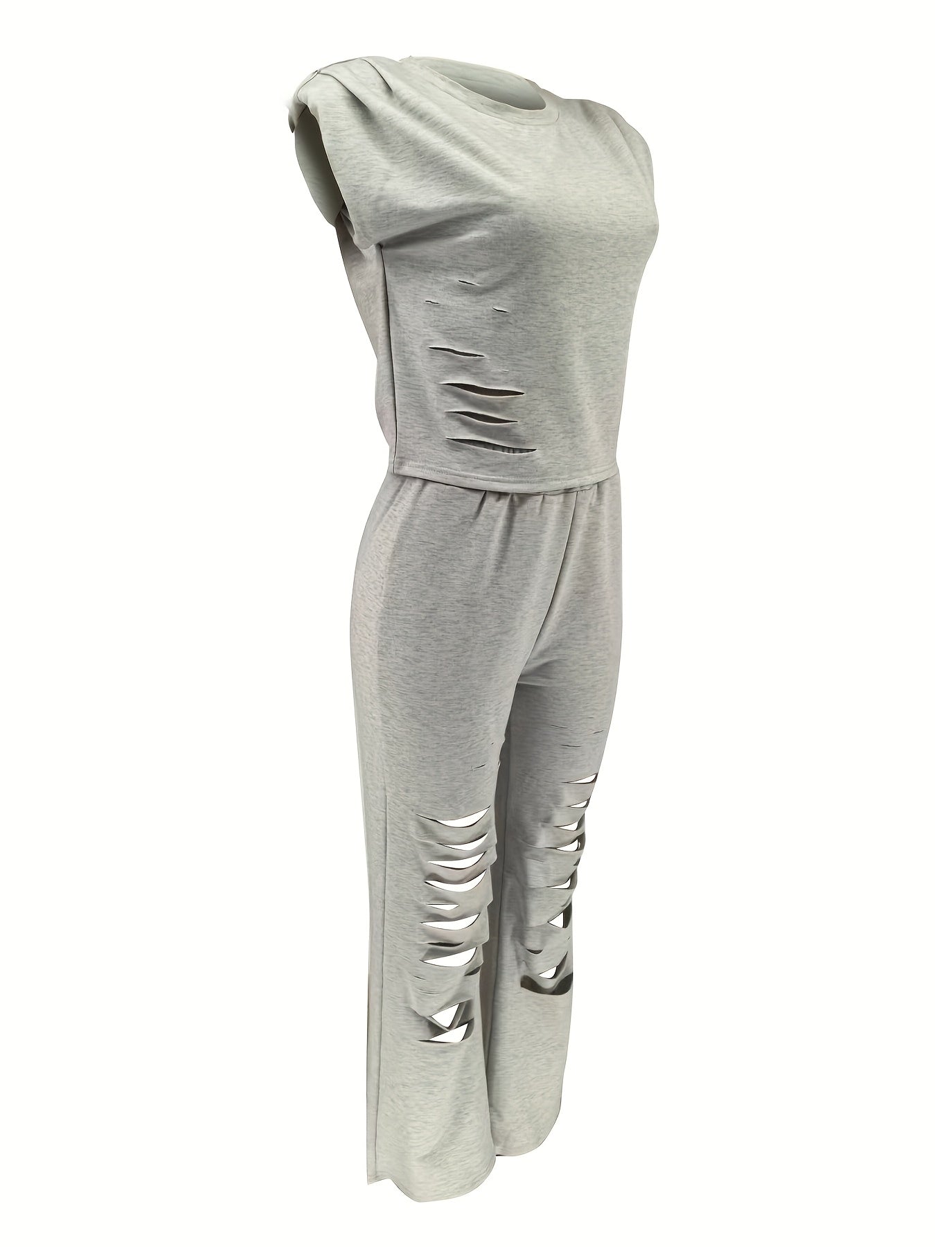Distressed Burnt-Out Set - Women's Sleeveless Sweatshirt and Pants
