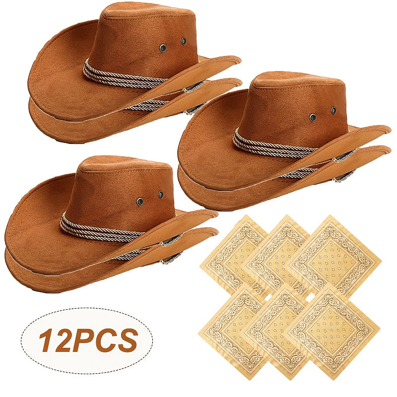 Western Cowboy Hat 12pcs Set, Cowboy Party Hats for Family Reunions And Holiday Decorations, Unisex for Men And Women for Halloween, Christmas Event & Party Supplies for Christmas, Newyear, Valentine, Party Events