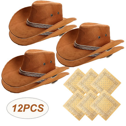 Western Cowboy Hat 12pcs Set, Cowboy Party Hats for Family Reunions And Holiday Decorations, Unisex for Men And Women for Halloween, Christmas Event & Party Supplies for Christmas, Newyear, Valentine, Party Events