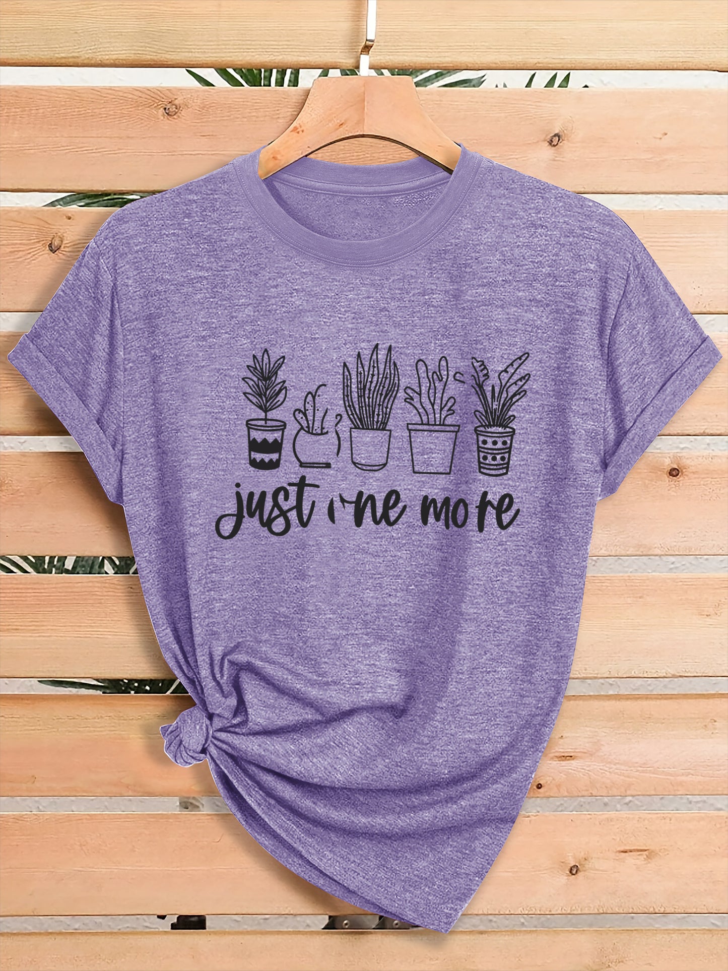 Women'S Green Plant Print T-Shirt with "Just One More" Slogan & Cactus/Succulent Design - Breathable Round Neck Casual Streetwear Top for Gym, Casual Attire, All-Season Comfort - Funny Botanical Graphic Tee for Plant Lovers,