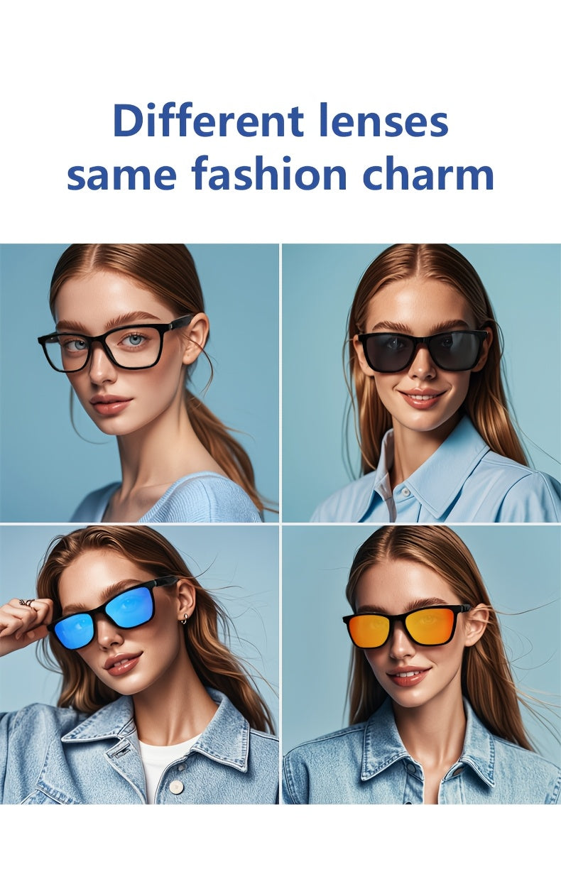 Smart Glasses with Magnetic Frame, 3 Lens Colors, Built-in Microphone, HD Calling, HiFi Music, Touchpad Control, TWS Technology, Compatible with iPhone/ Android, AI Voice Assistant, USB Charging, Non-Waterproof, Ideal for Out