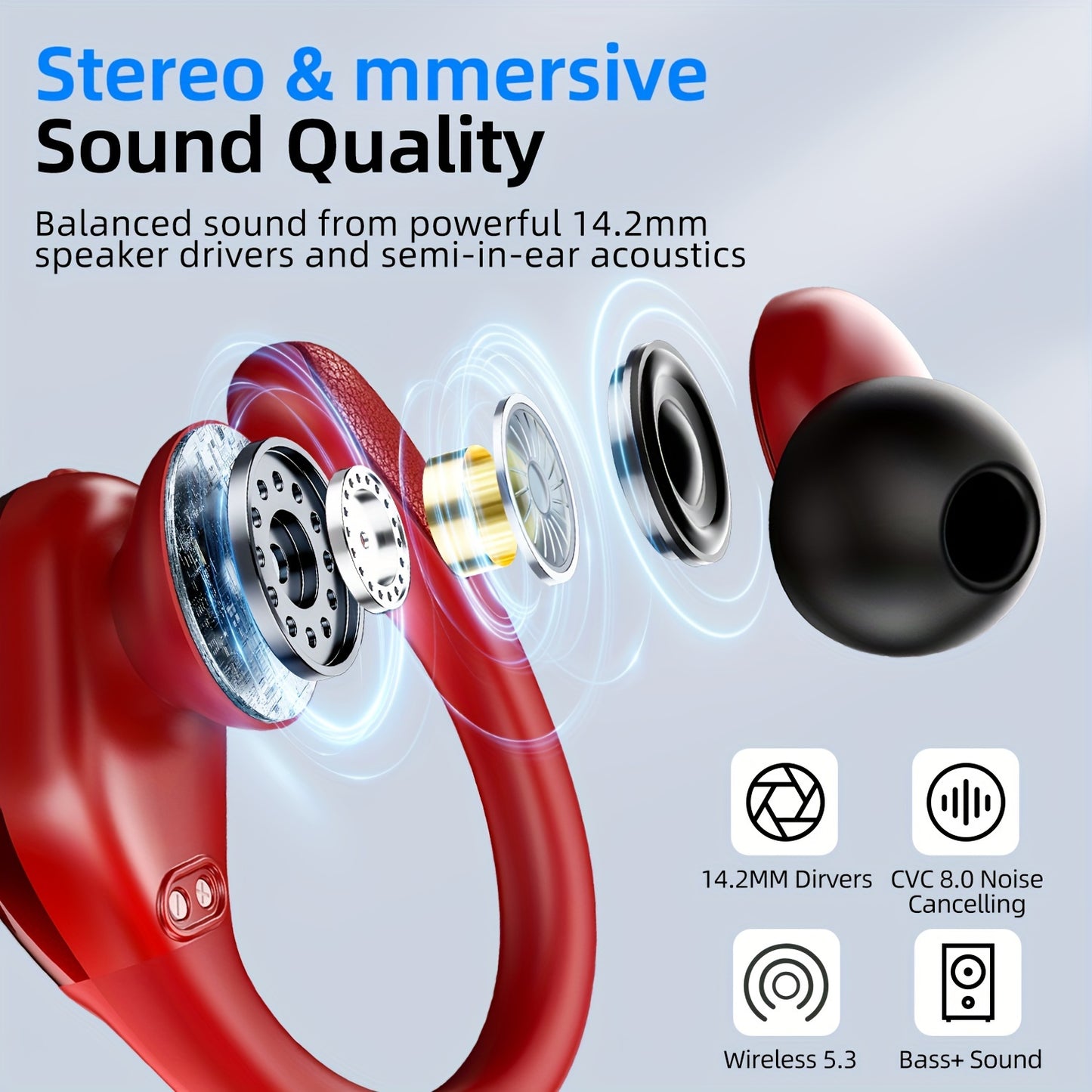 LIFEBEE New Wireless Earbuds for Running Sports, Wireless Earphones with Earhooks Pure Bass Sound, Over Ear Headphones with Dual-LED Display, Noise Cancelling Headset Earphones Built-in Microphone