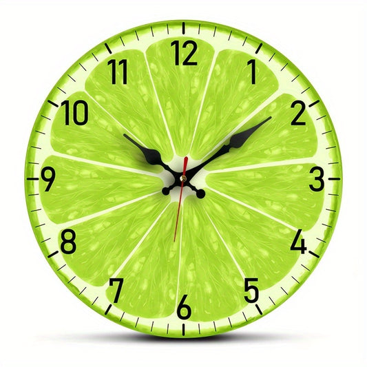 [1pc Creative Wooden Clock] 1pc Simple Creative Silent Quartz Round Wooden Clock, Lemon Fruit Fashion Hanging Clock | Suitable for Bedroom Living Room Office Kitchen Bathroom Decoration, Battery Powered Not Included