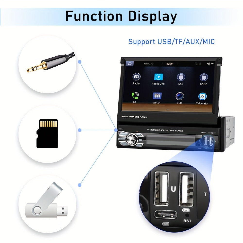Podofo Wireless Carplayer - Single Din Car Stereo - 7 Inch HD Flip Out Touchscreen Car Radio - with Wireless Car Player Android Auto, Wireless, Type-C/USB/TF/AUX, SWC, FM, Voice Control, Backup Camera