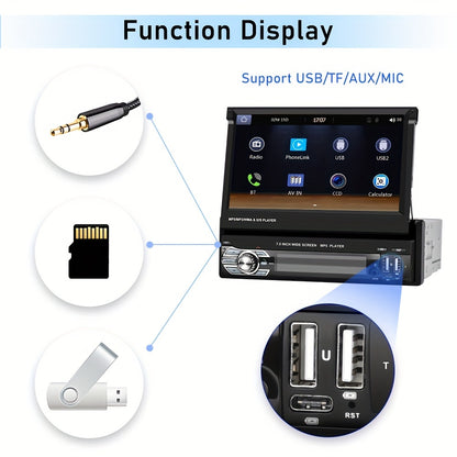 Podofo Wireless Carplayer - Single Din Car Stereo - 7 Inch HD Flip Out Touchscreen Car Radio - with Wireless Car Player Android Auto, Wireless, Type-C/USB/TF/AUX, SWC, FM, Voice Control, Backup Camera