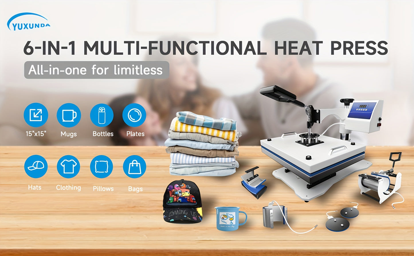 6 In 1 Heat Press Machine 11.5x15 Inch 360 Degree Rotating T-Shirt Press Machine - Heat Transfer Machine For T-Shirts, Mugs, Hats, Plates