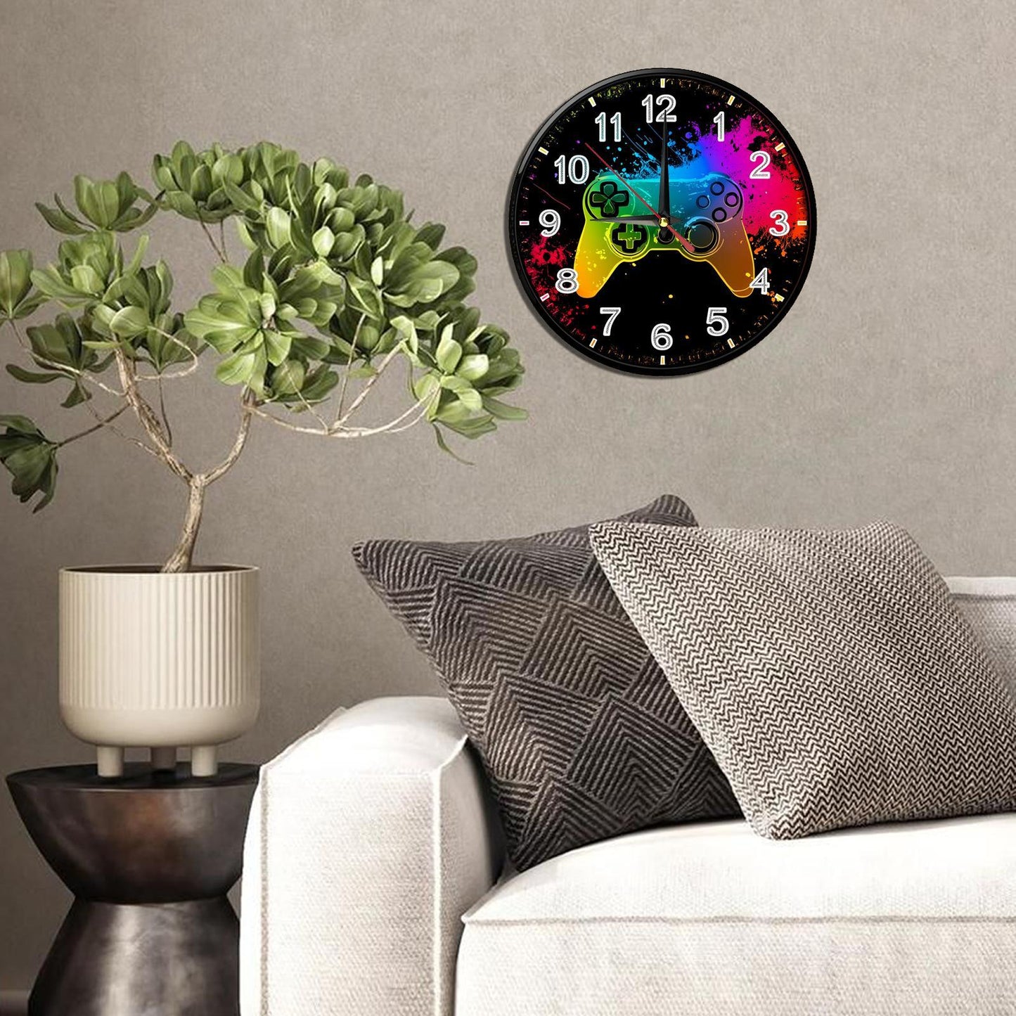 Non-Electric 2D Retro Game Theme Wooden Round Wall Clock, Farmhouse Style Home Decor for Kitchen, Bedroom & Office, Silent Operation, Battery Not Included, Halloween and Christmas Gift, 9.8x9.8 Inches, Holiday Gift, Bedroom D