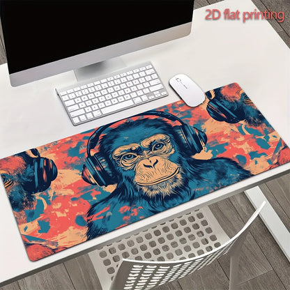 1pc Large Ink Splash DJ Chimpmouse Mouse Pad - Non-Slip Rubber Base, 15.7 x 31.4 Inch Office & Home Desk Mat with Vibrant Gorilla DJ Design, Smooth Surface for Gaming & Work, Gaming Desk Accessory | Artistic Desk Mat | Durabl
