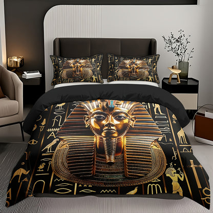3pcs Egyptian Pharaoh Comforter Set - Soft High-Definition Digital Print Design, Perfect Gift, All-Season Use! Soft, Breathable 100% Polyester, Ideal For Family And Friends - Machine Washable (1 Comforter Cover + 2 Pillowcase