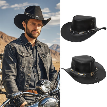 SideWinder Australian Cowboy Genuine Leather Hat Unisex Adult for Men And Women Shapeable Outback Western Style Wide Brim, Festival Unisex Outdoor Accessory, High Quality &, Stitching, Lightweight Top-Grain Genuine Leather, A