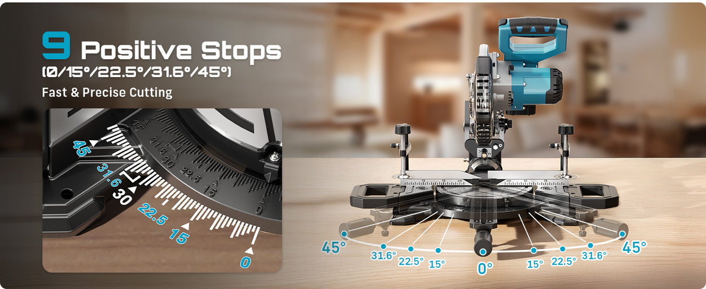 SEESII Sliding Compound Miter Saw: Cordless Electric Miter Saw with Laser Guide, 8-Inch, 2 * 5000mAh Batteries, Single 45° Angle, 24T TCT Blade, Max Cutting 2.5*12 Inches, Perfect for DIY and Woodworking, Miter Saws For Wood