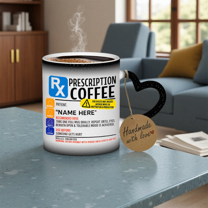 11oz 350ml Color Changing Mug - Durable Ceramic Coffee Cup with "PREScription COFFEE" Design, Hand Wash Only, Reusable Drinkware for Home, Office, Outdoor & Study - Perfect Holiday Gift for Christmas, Halloween, Easter, Coffe