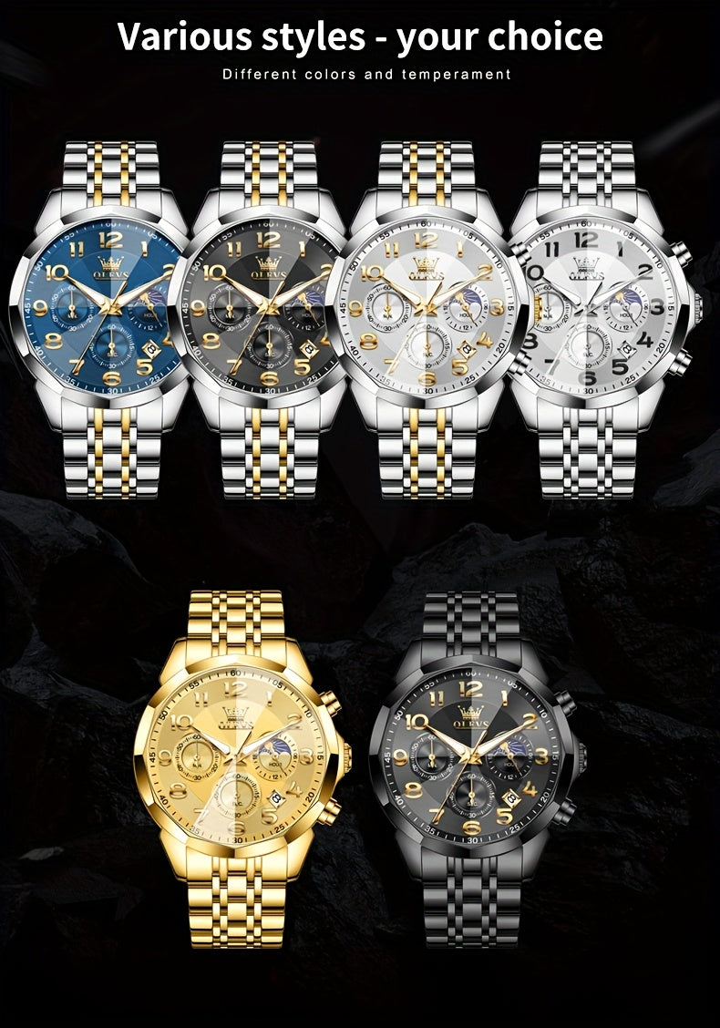 OLEVS Watches For Men Analog Quartz Dress Business Watch Day Date Stainless Steel Classic Casual Luxury Luminous Male Wrist Watches Golden/black/blue/white