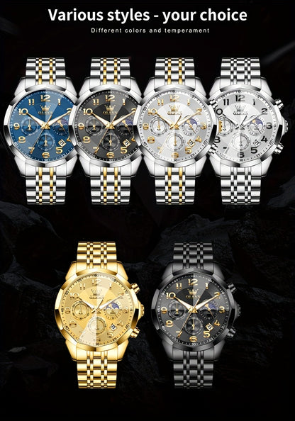 OLEVS Watches For Men Analog Quartz Dress Business Watch Day Date Stainless Steel Classic Casual Luxury Luminous Male Wrist Watches Golden/black/blue/white