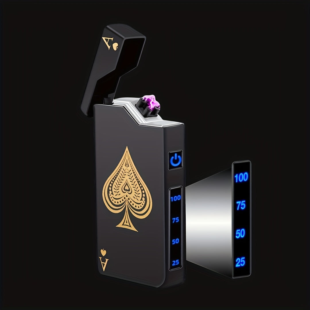 Windproof Dual Arc Lighter, USB C Electric Lighter, Rechargeable USB Lighter, Designed by Parker, Featuring a Spade A Pattern, Wind-Resistant, Suitable for Candles, Incense Sticks, Outdoor Camping, Hiking, a Gift for Men