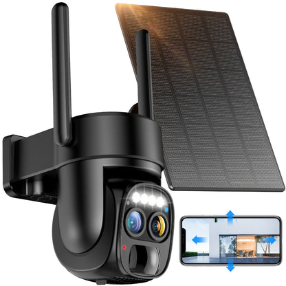 6pcs [10x Zoom] 360-degree Low-power Solar Panel Battery 2K FHD WiFi with Spotlight Alarm, Motion Detection, Color Night Vision, Two-way Audio And IP66Waterproof., Outdoor Surveillance, Smart Home Security, Modern Security, W