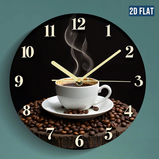 1pc Coffee Time Wall Clock - 2D Flat Design, Silent Non-Ticking, Modern Art Style with Espresso & Cappuccino Artwork, Battery Operated (AA Not Included) for Living Room & Bedroom Decor, Ideal Gift for Coffee Lovers, Coffee Ba