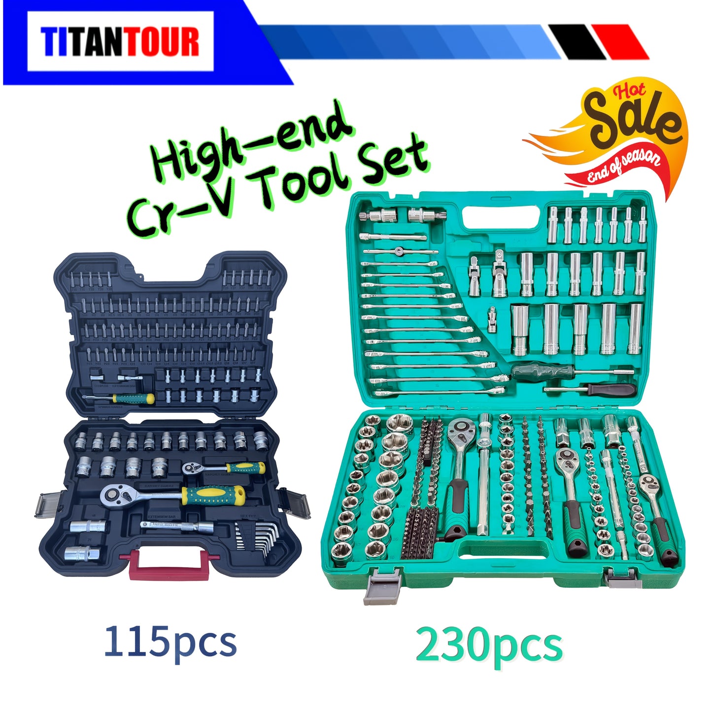Industrial Tools/Sockets And Socket Wrench Sets, 230/115 Professional Tool Sets, Ratchet Wrench Sets, Torque Wrenches, 1/2 Inch * 1/4 Inch * 3/8 Inch Drive Depth And Standard Sockets, Suitable for Car And Bicycle Repair Tools