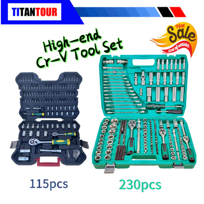 Industrial Tools/Sockets And Socket Wrench Sets, 230/115 Professional Tool Sets, Ratchet Wrench Sets, Torque Wrenches, 1/2 Inch * 1/4 Inch * 3/8 Inch Drive Depth And Standard Sockets, Suitable for Car And Bicycle Repair Tools