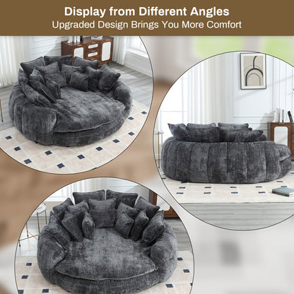 Modern 81" Oversized Bean Bag Chair - Upholstered Chenille Round Sofa Bed with Plush Fluffy Cushion, Deep Seat & Open Back Design, No Assembly Required, Gray Fabric for Living Room, Apartment, or Guest Room, Cozy Seating, Con