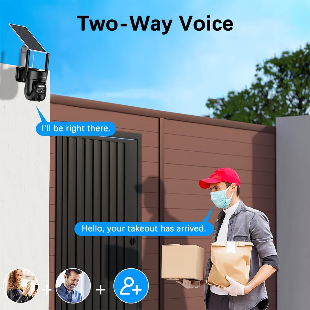 Solar-Powered PTZ Security Camera with 8x Zoom Dual Lens, 360° Auto Tracking, Human Detection, Two-Way Talk, Wireless WiFi, PoE Camera, Solar Panel, Outdoor Surveillance System for Home/Office/Business - Continuous Recording