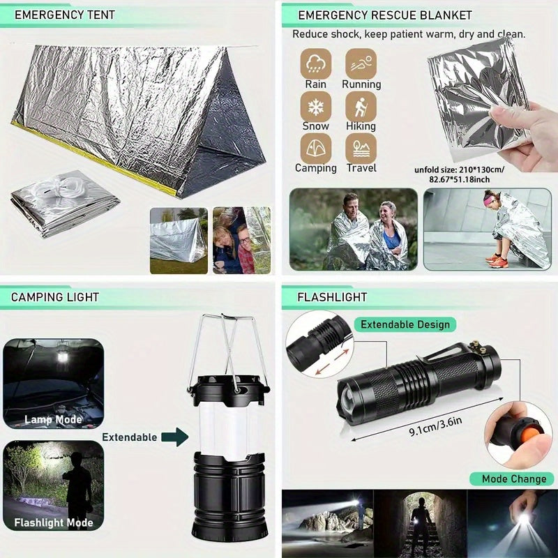 Luxury 250-Piece Survival Gear Kit - The Ultimate Outdoor Companion for Camping, Hiking & Emergency Preparedness Adventures | Perfect Unisex Men's and Women’s' Present with Earthquake Hunting First Aid Essentials