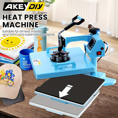 15x15 Inch 5-in-1 Set Heat Press Machine for Everything Transfers, Swing Away Press Machine for T Shirt, Bags, Pillows, Plates(6" And 8"), Tumblers, Mugs, Cups, Hats And Caps(5.5"x3") - Hat Heat Press - 3in 1 Can Only Press H