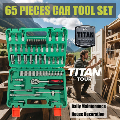 899/216/53PCS Or 230/65PCS Updated Tool Set, MechanicTool Kits for Auto Repair And Household Mechanical Tool Kit for Car Bike Repair Tools, 1/2 *1/4" 3/8 "drive Depth And Standard Sockets, Ratchet Torque Wrench Screwdriver So