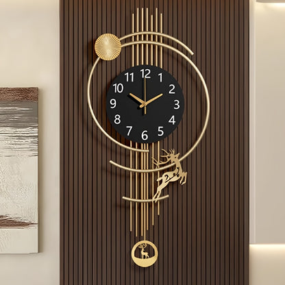 Large Silent Wall Clock with Quartz Movement - Nautical Theme, Wood & Metal Retro Modern Design, Digital Display, Auto-Off, AA Battery Operated (Not Included), Ideal for Living Room, Kitchen, Office Decor, Clock Wall Decor, M