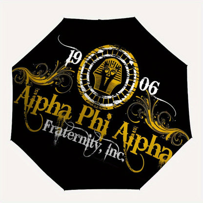 Alpha Phi Alpha Fraternity Umbrella - Black & Golden Greek Letters (αφά) with Year Symbols, Automatic Open/Close, 8-Rib Heavy-Duty Canopy - Elegant Fraternity Gift for Members, Birthday, Anniversary - Elegant Everyday Carr