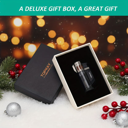 Gift Box Set, Straight Jet Spray Gun Blue Flame Lighter, Triple Jet Flame Butane Torch Lighter, Windproof Butane Refillable Gas Torch Lighter, Light Candles, Wood Chips, Charcoal Barbecue, Convenient to Carry, Visible Gas (ex