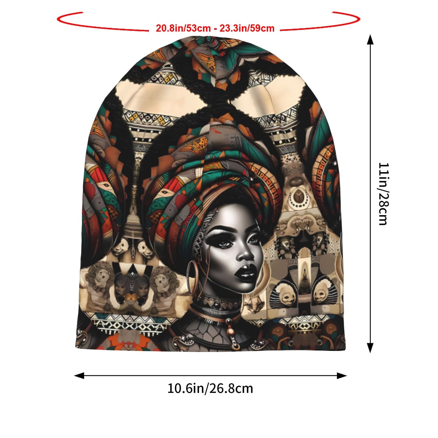African Woman Print Beanie Hat - Unisex Winter Skull Cap with Vibrant Tribal Patterns, Cultural Heritage Design, Soft Warm Knit for Men & Women, Fashionable Cold Weather Accessory, Stylish Headwear, Cultural Pattern, Intricat