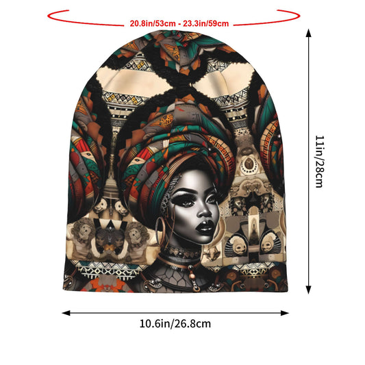 African Woman Print Beanie Hat - Unisex Winter Skull Cap with Vibrant Tribal Patterns, Cultural Heritage Design, Soft Warm Knit for Men & Women, Fashionable Cold Weather Accessory, Stylish Headwear, Cultural Pattern, Intricat