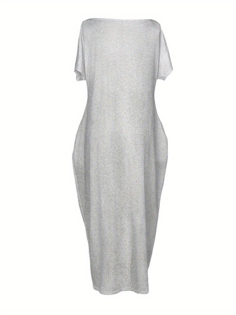 Women's Solid Color Batwing Sleeve Lounge Dress, Casual Comfy Short Sleeve Nightdress for Daily Wear, Loungewear, Ladies Sleepwear for All Seasons