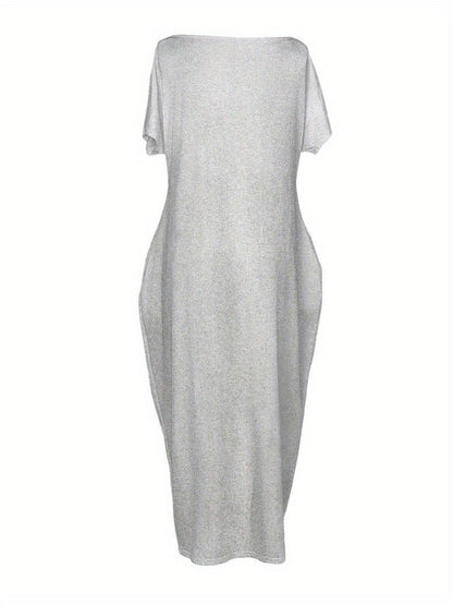 Women's Solid Color Batwing Sleeve Lounge Dress, Casual Comfy Short Sleeve Nightdress for Daily Wear, Loungewear, Ladies Sleepwear for All Seasons
