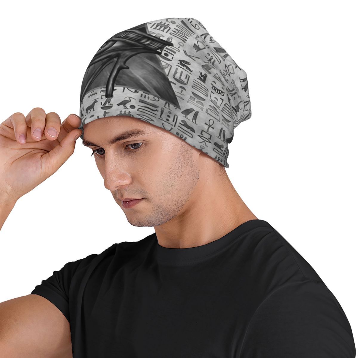 1pc BIIHUDU Unisex Egyptian Eye of Horus Beanie - Funky Style Knit Fabric Hat with Elastane and Polyester, Soft No-Brim Bonnet