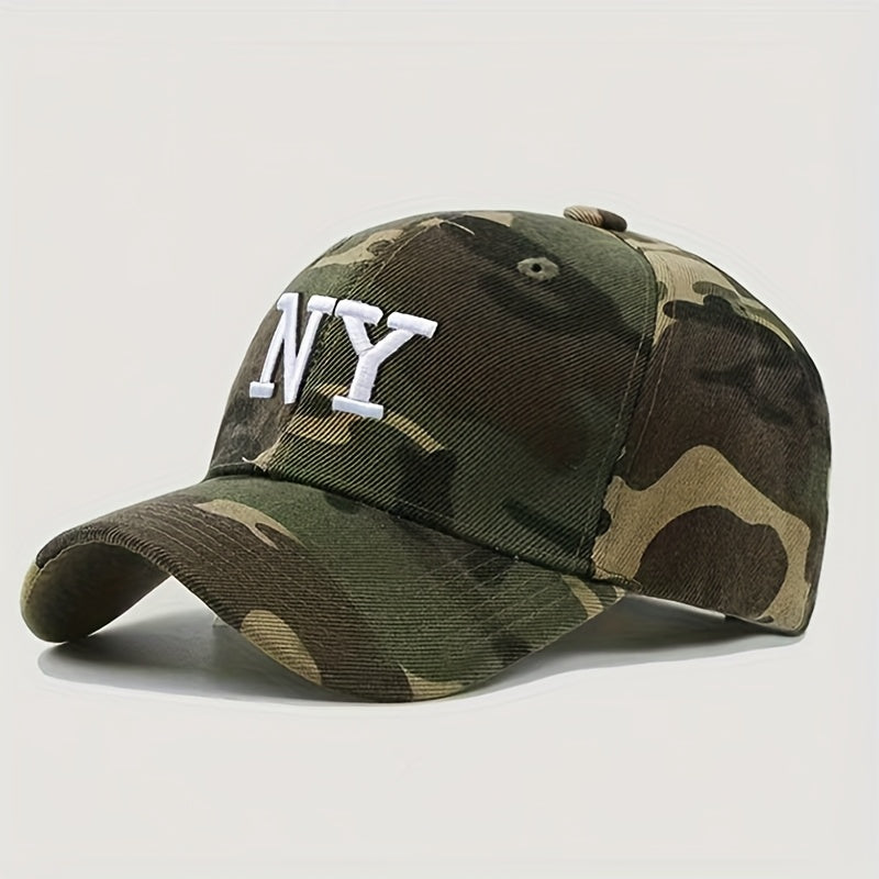 Unisex Camouflage Baseball Cap with NY Letter Embroidery - Adjustable Snap Closure, Lightweight 100% Acrylic Suitable for Outdoor, Casual, And Party Wear, Printed Baseball Cap, Black Baseball Cap, Mesh Baseball Cap, Casual We