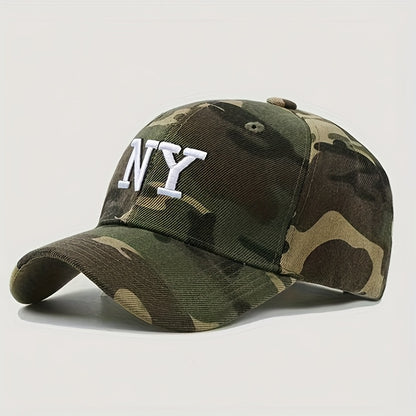 Unisex Camouflage Baseball Cap with NY Letter Embroidery - Adjustable Snap Closure, Lightweight 100% Acrylic Suitable for Outdoor, Casual, And Party Wear, Printed Baseball Cap, Black Baseball Cap, Mesh Baseball Cap, Casual We