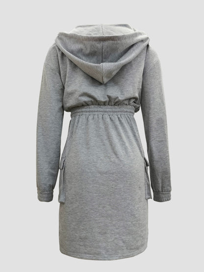 Fashionable Women'S Hooded Solid Color Casual Dress with Side Pockets, Suitable for All Seasons Including Spring, Summer, Autumn, And Winter. This Outdoor Stylish Dress Is Soft And Comfortable