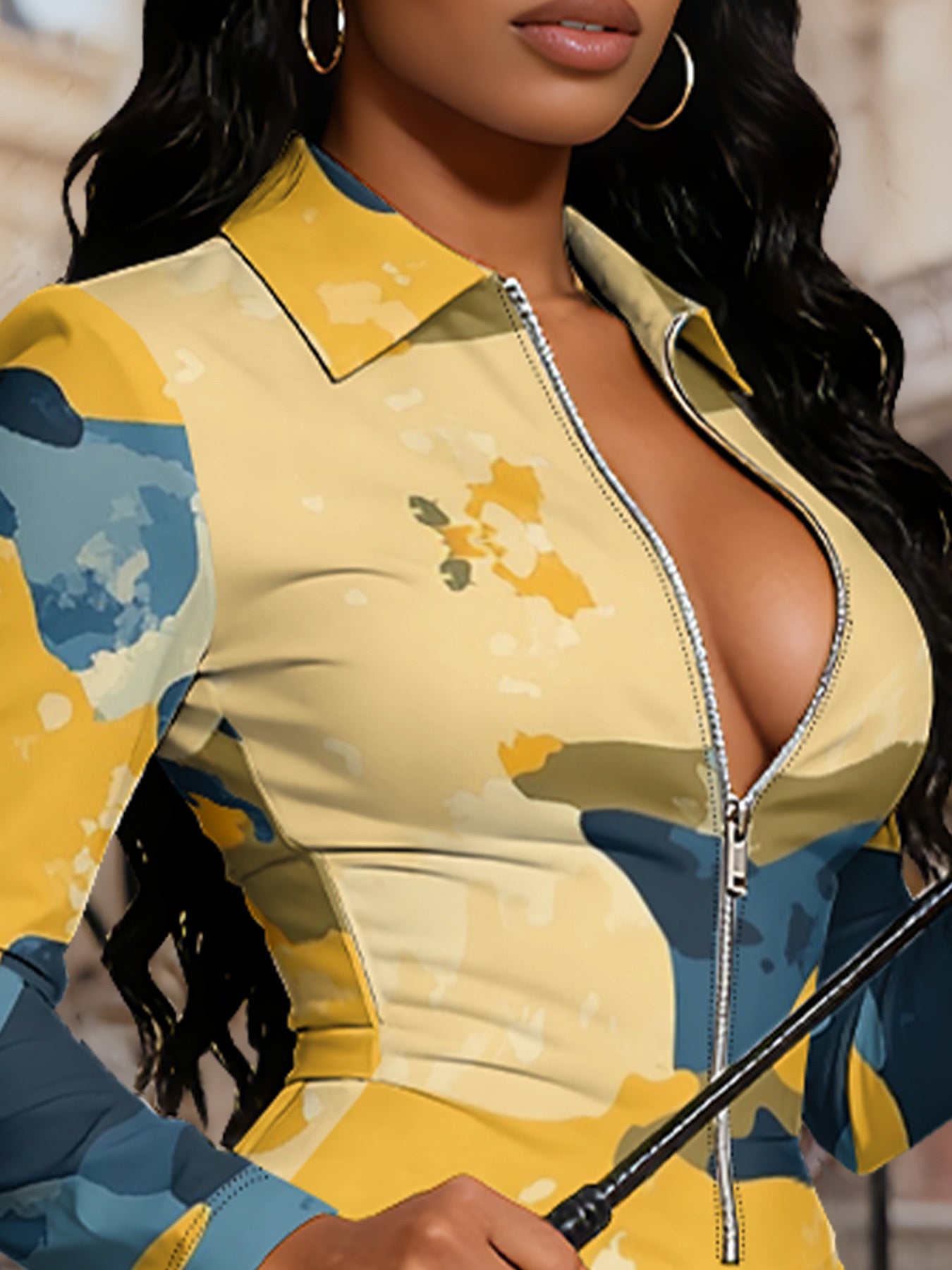 Ladies' Four-season Long-sleeved Sexy Jumpsuit, Front Zipper Design, Light Style, Fashionable Full-print, Perfect for Daily Outings and Casual Wear, Fashionable and Sexy Outfit