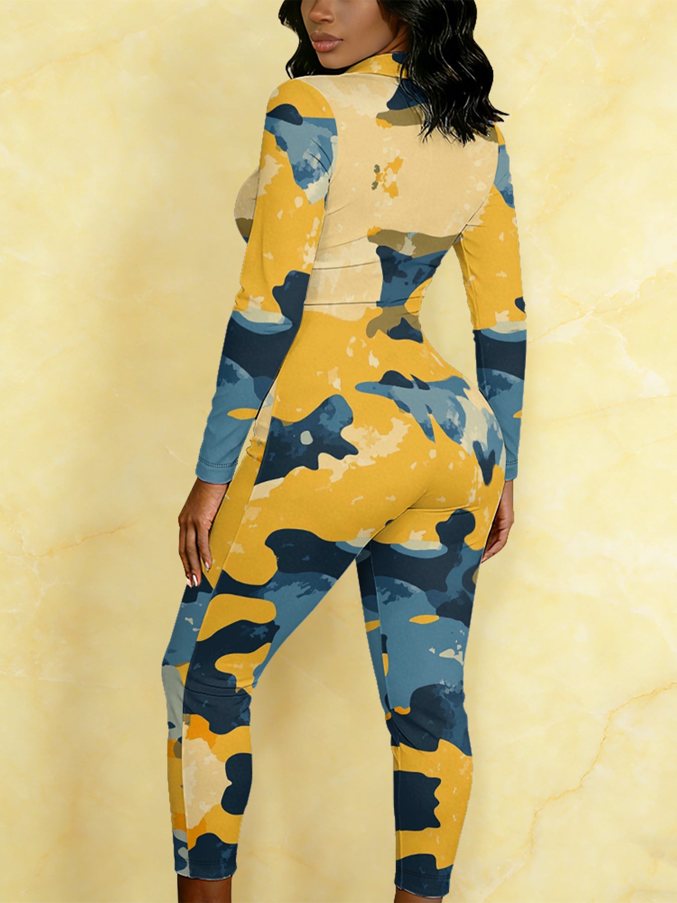 Ladies' Four-season Long-sleeved Sexy Jumpsuit, Front Zipper Design, Light Style, Fashionable Full-print, Perfect for Daily Outings and Casual Wear, Fashionable and Sexy Outfit