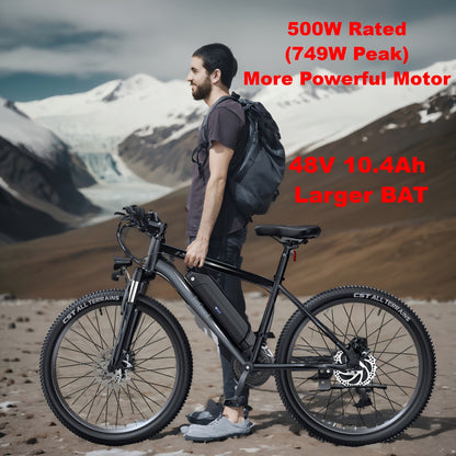 26" Men Electric Mountain Bike for Adults: 36V 374Wh Removable Battery, 500W Peak Motor, 21-speed Electric Bicycle, Up to 50 Miles, Men Electric Bicycle, Exercise Cheap Ebike,, Input 100-240V for Charger FY-4202000, Applicabl
