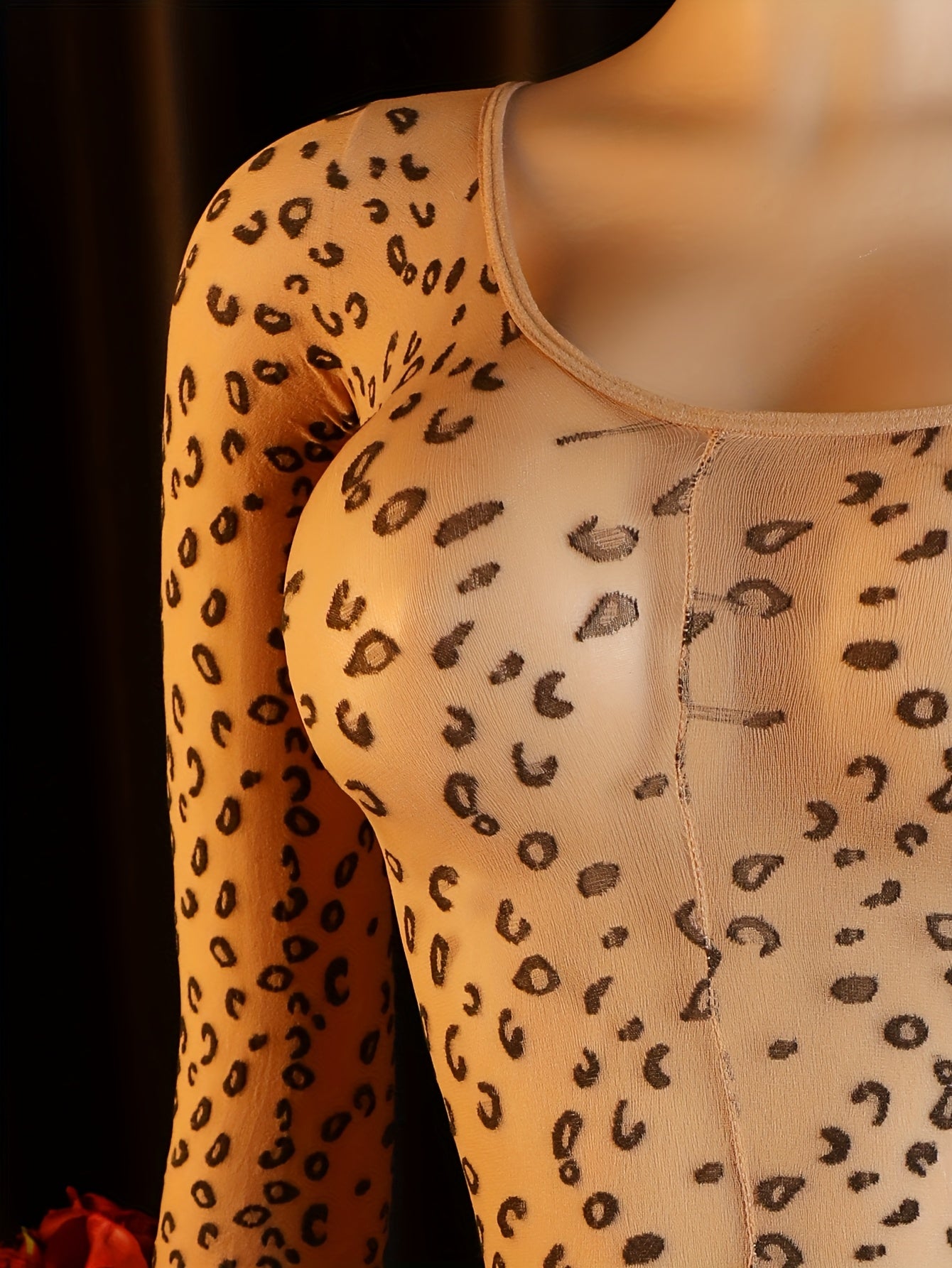 Women's Sexy Leopard Print One-Shoulder Lingerie Jumpsuit - Lace Trim & Mesh Bodysuit with Long Socks, Open Crotch Full Coverage (No Underwear Excluded) - Stretchy One-Piece Costume for s, Hand Washable