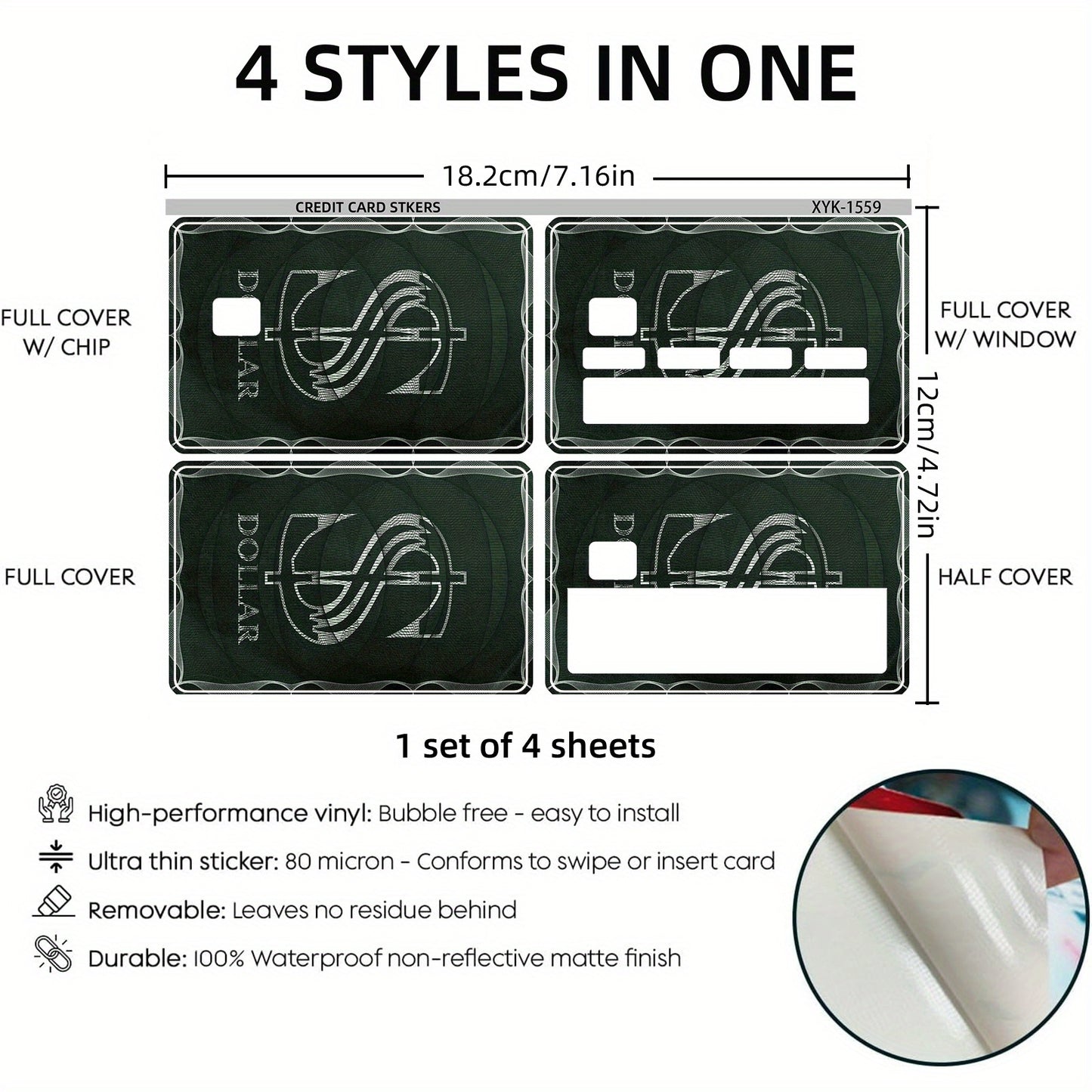 4-Pack PVC Matte Finish Credit Card Decorative Stickers, Simple Style, Non-Braided, Removable Self-Adhesive Card Decals for Credit, Debit, Transit Cards