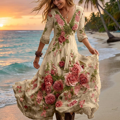 Women's Bohemian A-Line Dress with V-Neck & Cross Back Straps - Short Front Slit & Flowing Floor-Length Skirt, Wedding Guest Gown for Spring Summer Fall Parties, Short Front Long Back Dress (No Underbelly)