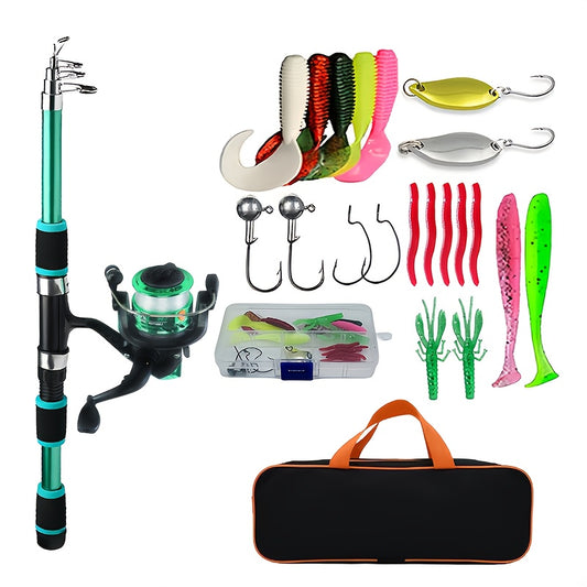 Complete 1.8m Fishing Rod Kit with Telescopic Pole, Spinning Reel, Lures & Hooks - Versatile for Freshwater & Saltwater