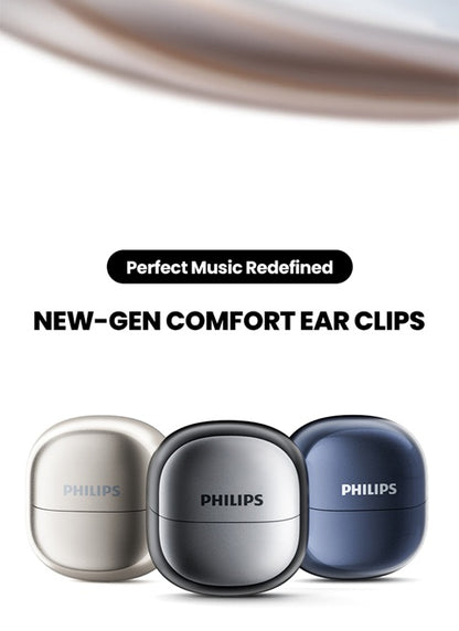 Philips True Wireless Bluetooth Headphones, Open Wireless Earbuds, Ear Clip Wireless Earbuds, for iPhone and Android, Comfortable to Wear, Bluetooth 5.4, 46 Hours of Playtime, Stereo Bass, LED Battery Display, ENC Dual Noise